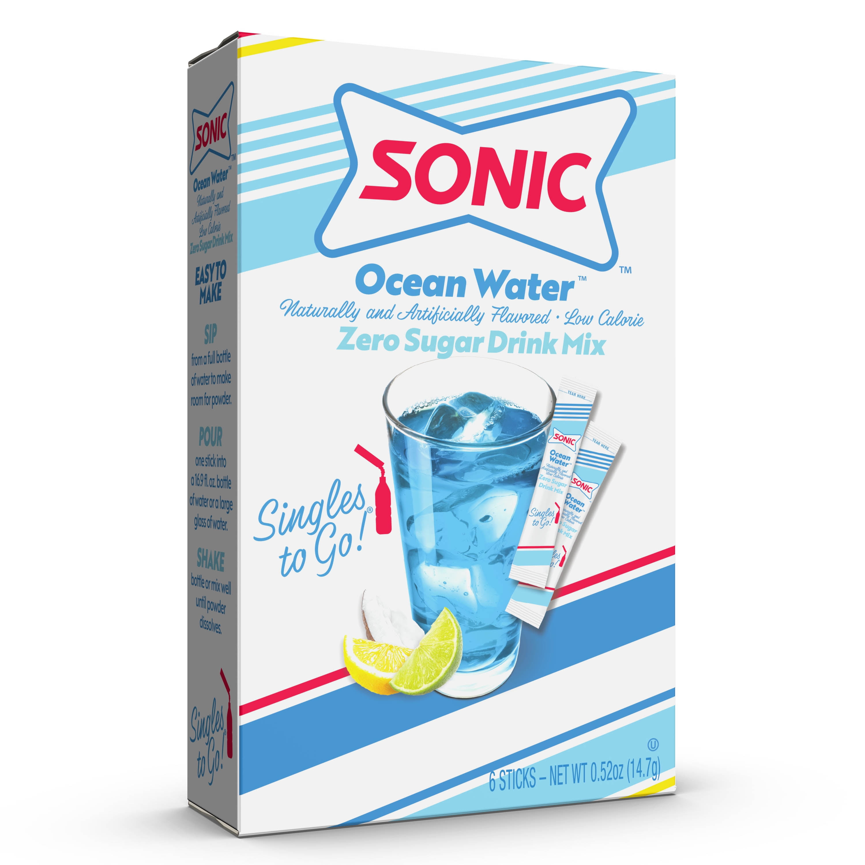 Sonic Zero Sugar SinglesToGo Powdered Drink Mix, Ocean Water, 6 Count