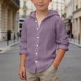 thumbnail image 2 of PRfgtbd Boys Shirts Kids Summer Hooded Shirt Long Sleeve Button Down Shirts Beach Tops Soft Breathable Solid Color Casual Wear Fashion Casual Tee Tops, 2 of 5