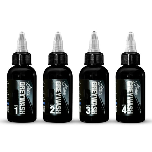 Allegory Greywash Tattoo Ink Set – Premium Professional-Grade Signature Greywash Shades for Smooth, Vegen Friendly, Crafted in The USA, Consistent Tattooing- 2oz (Set of 4 Bottles)