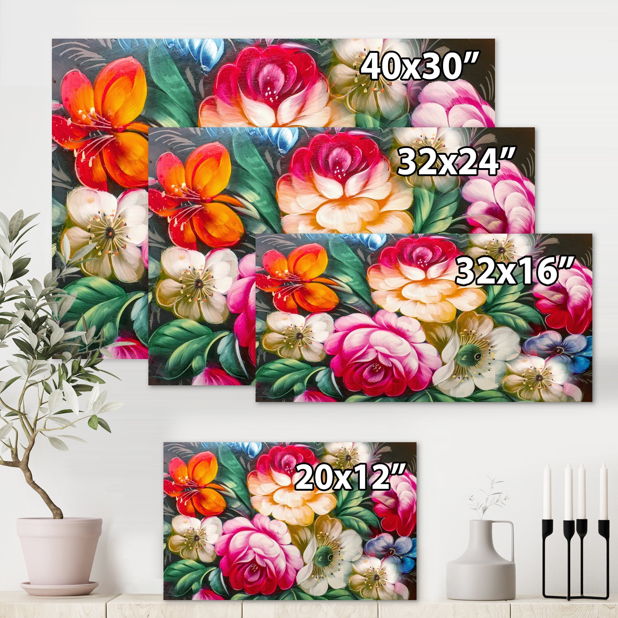 Designart ' Vintage VIbrant Yellow and Red Flower Still Life II ' Traditional Canvas Wall Art Print