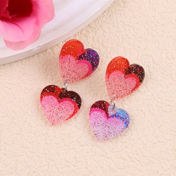 Pendientes colgantes de corazón: pendientes llamativos con purpurina para mujer, regalos románticos para las fiestas.