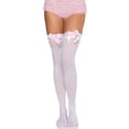 thumbnail image 2 of Medias hasta el muslo Leg Avenue con lazo de satén blanco y rosa Talla única, 2 of 5