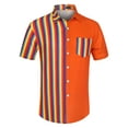 thumbnail image 5 of MODA NOVA Big & Tall Men's Summer Hawaiian Stripe Patchwork Button Down Shirt Multicolor Orange 3XLT, 5 of 6