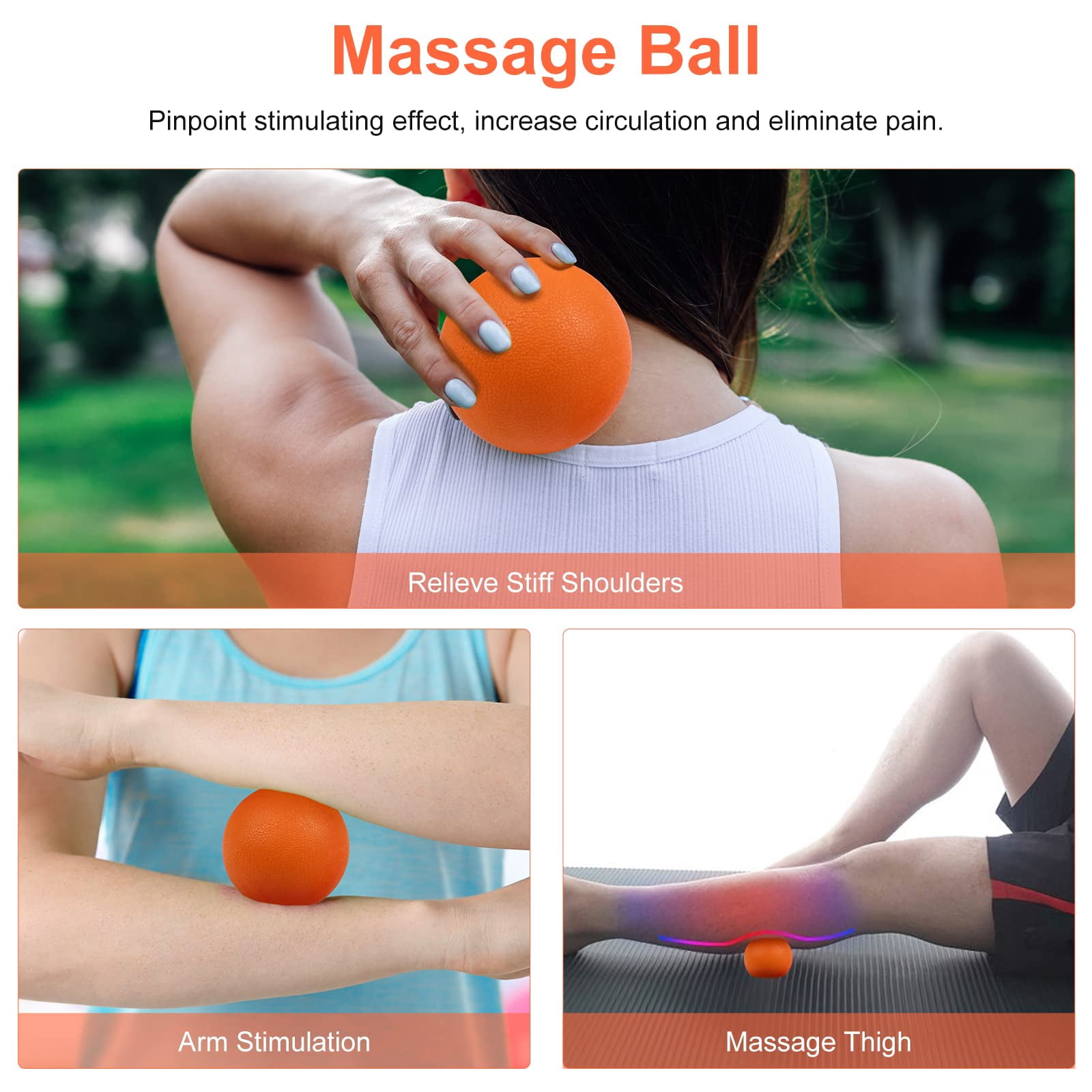 5 In 1 Foam Roller Set Includes Hollow Core Massage  Yoga Stick Ball Fitness Stretching Strap Carrying Bag Towel (orange)