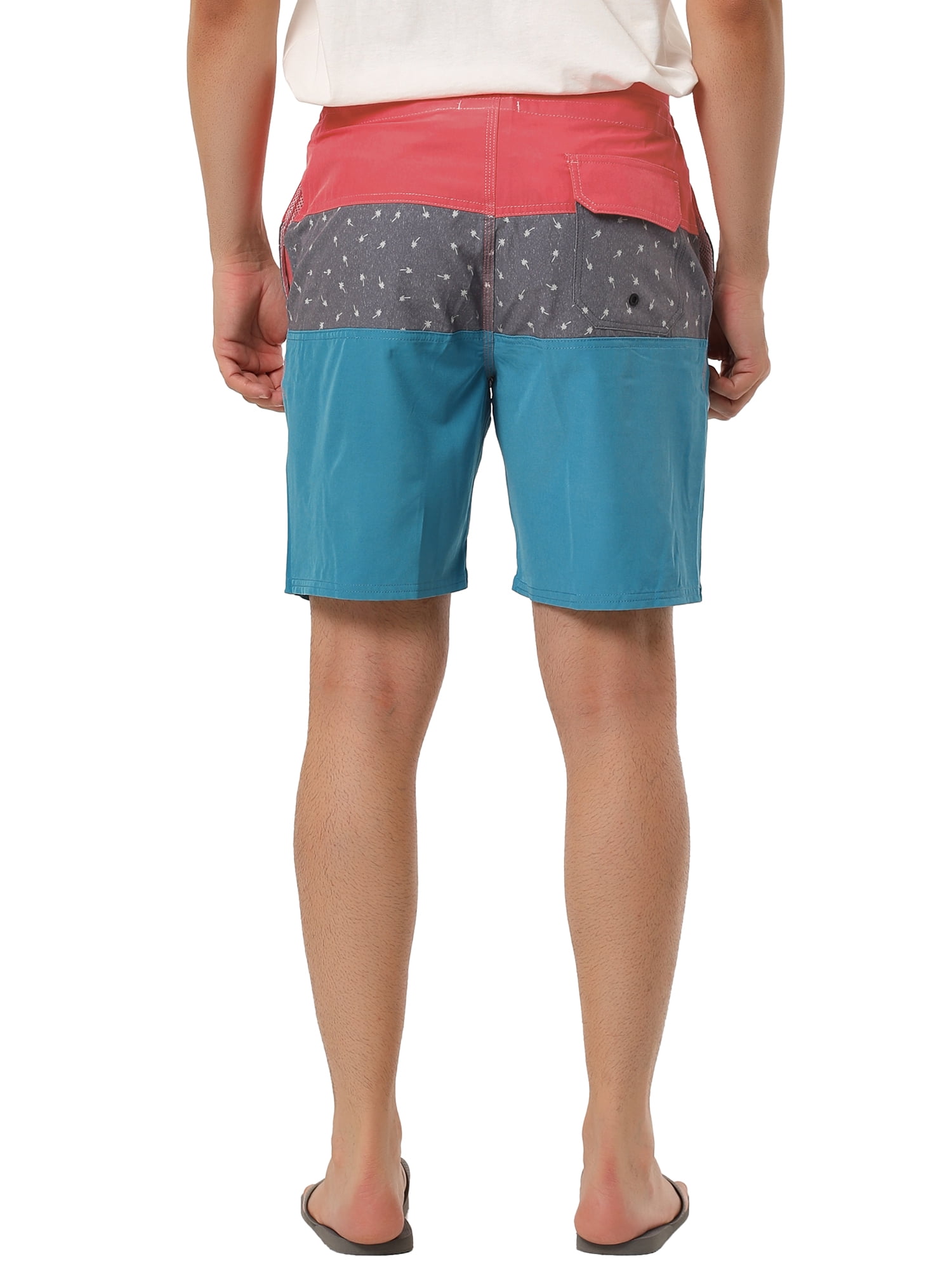 Unique Bargains Men's Summer Swim Color Block Drawstring Beach Board Shorts 32 Red Blue