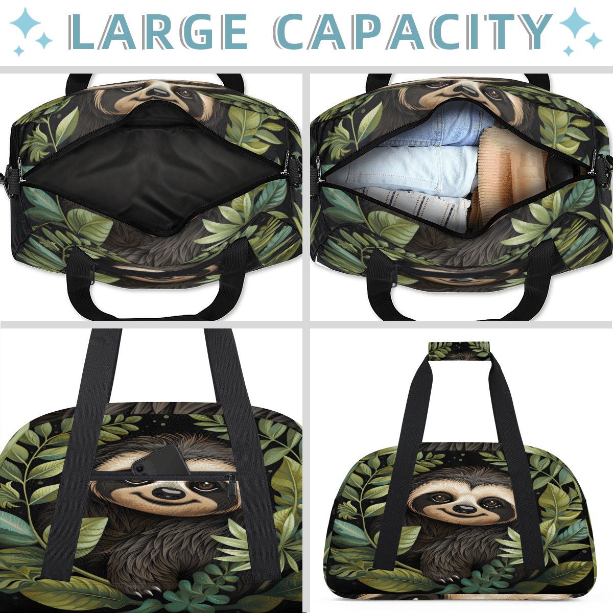 Herdesigns Cute Sports Duffle Bag for Women & Men, Sloth Gym Bag Dance Bag Overnight Bag Carry On Weekender Travel Bag