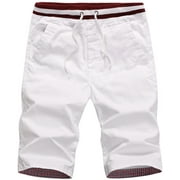QPNGRP Mens Shorts Casual Adjustable Drawstring Elastic Waist Slim Shorts 8210/White 34