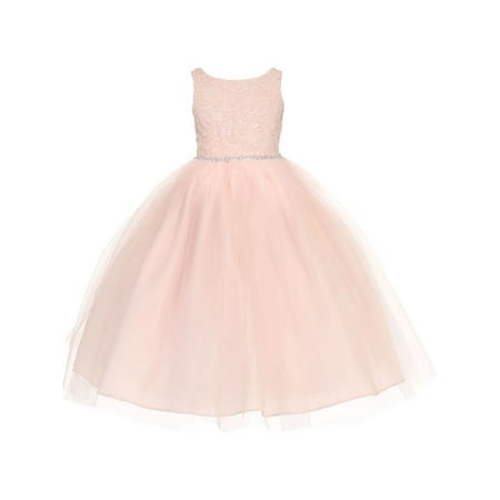 Bridesmaid Collection - Calla Collection Girls Blush Sequin Embroidered Junior Bridesmaid Dress