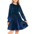 thumbnail image 3 of LYMAYTER Kids Girls Fall Winter Dresses Youth Velvet Long Sleeve Pleated Dresses Toddler Solid Color Casual Dress for 2-13 Years, 3 of 7