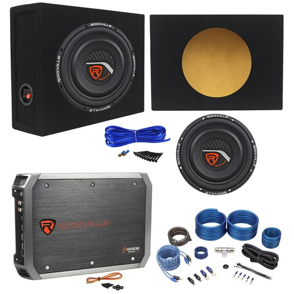 Rockville W10T4-S4 10" Shallow 1200W Subwoofer Sealed Box 2 Ch.Amplifier Amp Kit