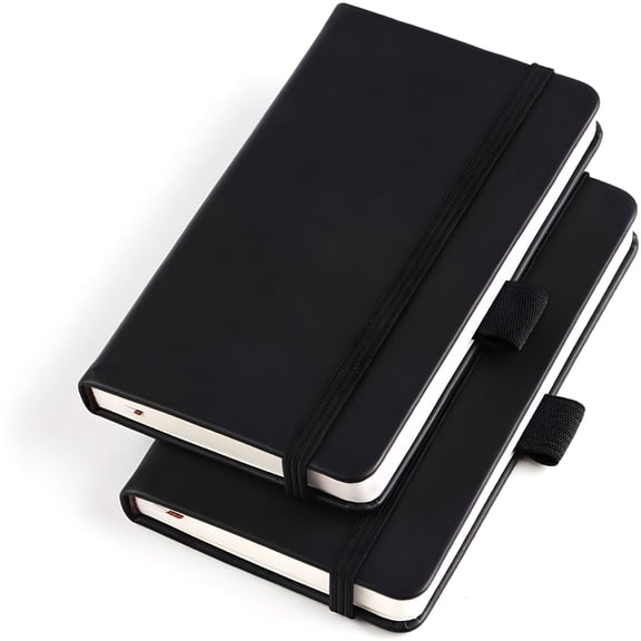 CCOCC (2 Pack) Pocket Notebook Small Hardcover Note Book 3" x 5.5",Mini Ruled Lined Journal,Leather Cover,with Pen Holder,Page Marker Ribbons,Inner Pockets,Black