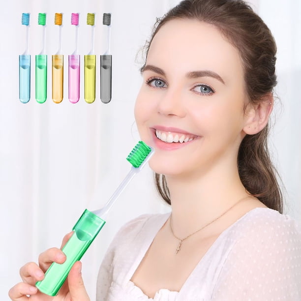 Cepillo de dientes de viaje a granel | Cepillos de dientes plegables de cerdas suaves con estuche de almacenamiento | Paquete de 6 juegos portátiles para adultos y niños envueltos individualmente