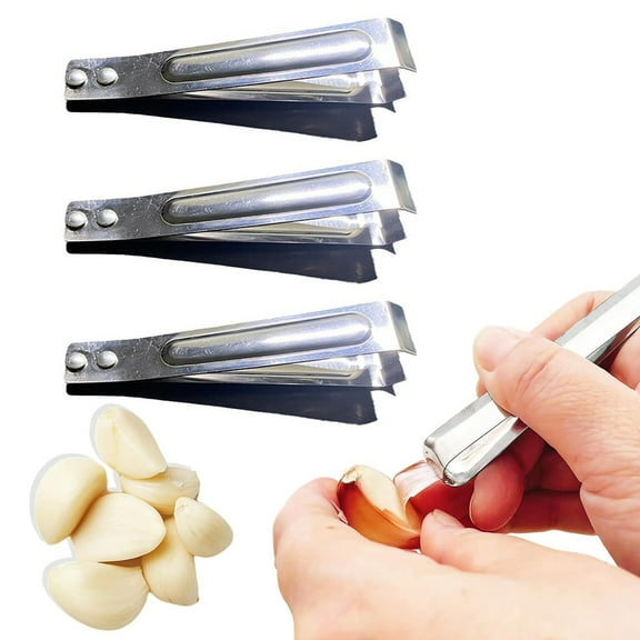 3Pcs Garlic Peeler Clips Stainless Steel Garlic Peeler Skin Fish Bones Chicken Duck Feathers Remover Tweezers Easily Peel Garlic Skin Avoid Smelly Hands Kitchen Tool