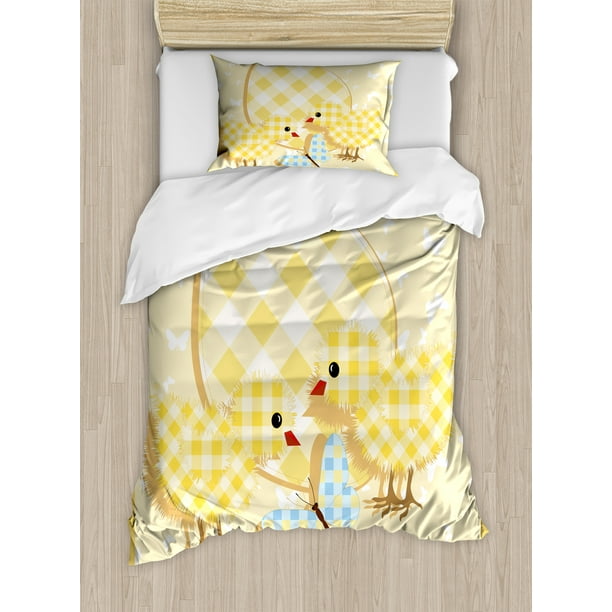 Baby Duvet Cover Set Abstract Chick Design With Plaid Pattern