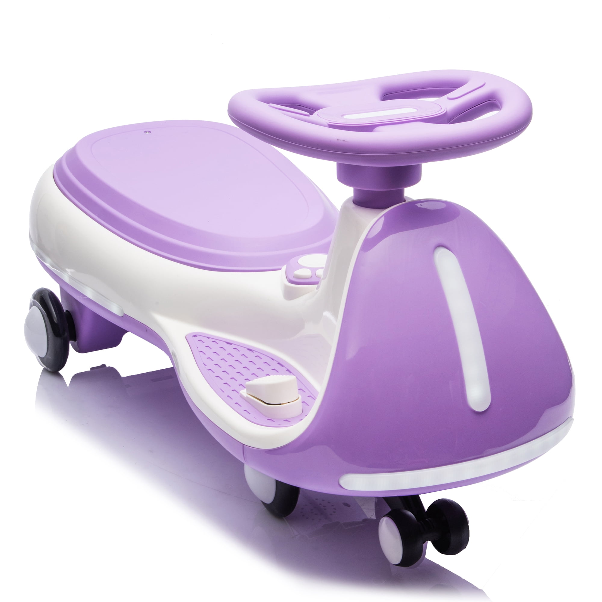 Wiggle Car, 2-in-1 Smart Ride On Toy with Controllable LED Stream Lights, Flashing PU Wheels, Triangular Stability Frame, Wide Auxiliary Wheels, Bluetooth Music, Max 5MPH for Kids 3-8