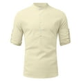 thumbnail image 4 of jsaierl Mens Casual Linen Henley Shirts Mandarin Collar Shirt Long Sleeve Button Down Plain Tops, 4 of 4