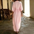 thumbnail image 5 of Atogsazn Womens Summer V Neck Linen Maxi Dress Casual Puff Short Sleeve Dresses Loose Fit Flowy Sundress Pink L Fashion, 5 of 9