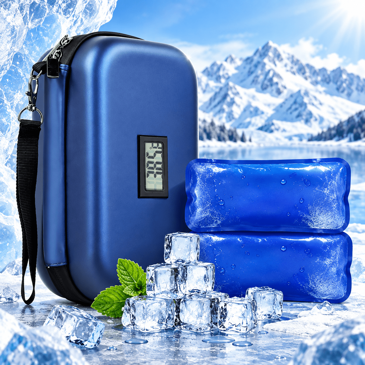 Insulin Cooler Travel Case Refrigerated Medicine Cooler for Travel w/Thermometer Temperature Diabetic Travel Case w/2 Reusable Ice Packs for Daily Life Trip, Blue