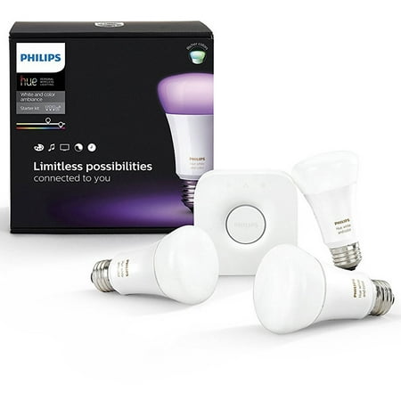 Philips Hue White and Color Ambiance A19 Smart Light Starter Kit, 60W LED,