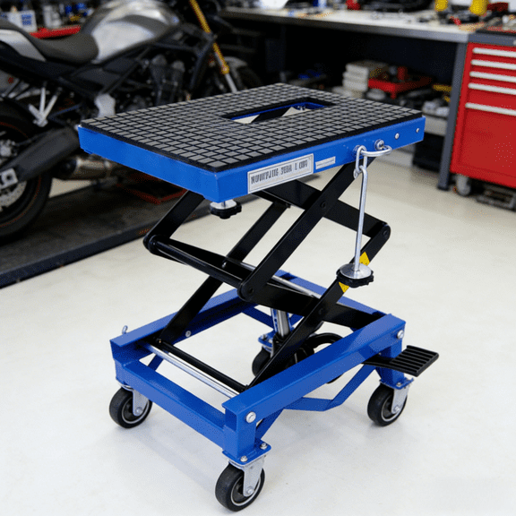 300 lb Motorcycle Stand - High-Grade Steel Frame, Non-Slip Rubber Top & 4 Lockable Rubber Wheels