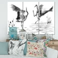 thumbnail image 2 of Designart ' Monochrome Two Enamored Japanese Cranes Birds ' Traditional Canvas Wall Art Print, 2 of 3