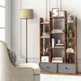 thumbnail image 2 of Costway Industrial Bookshelf Rustic Wooden Shelf Organizer with 2 Non-woven Fabric Drawer Brown, 2 of 9