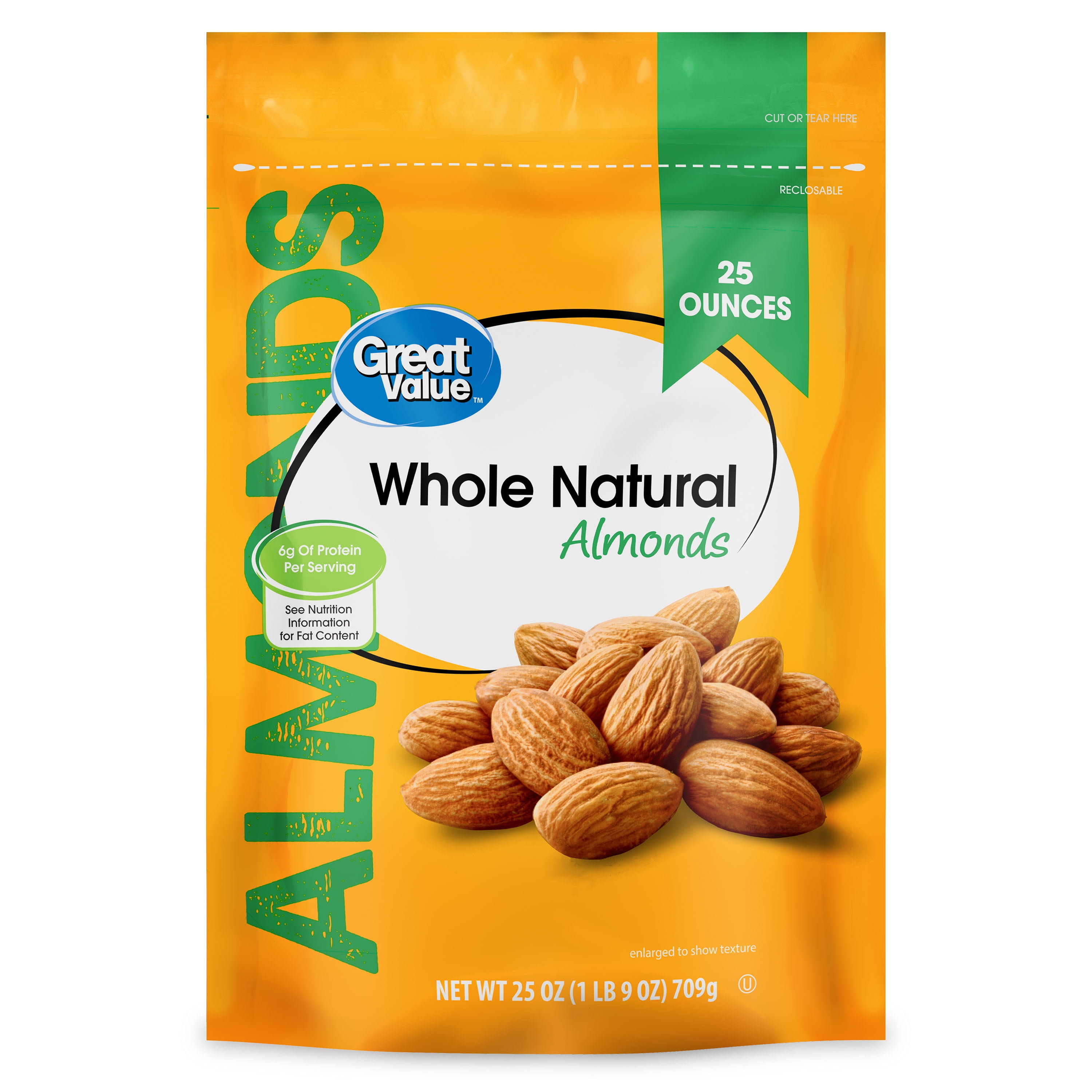 (4 pack) Great Value Natural Whole Almonds, 25 oz