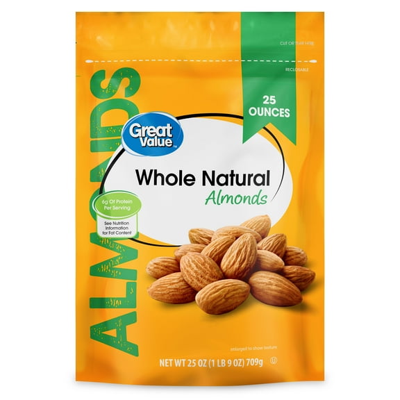 Great Value Natural Whole Almonds, 25 oz