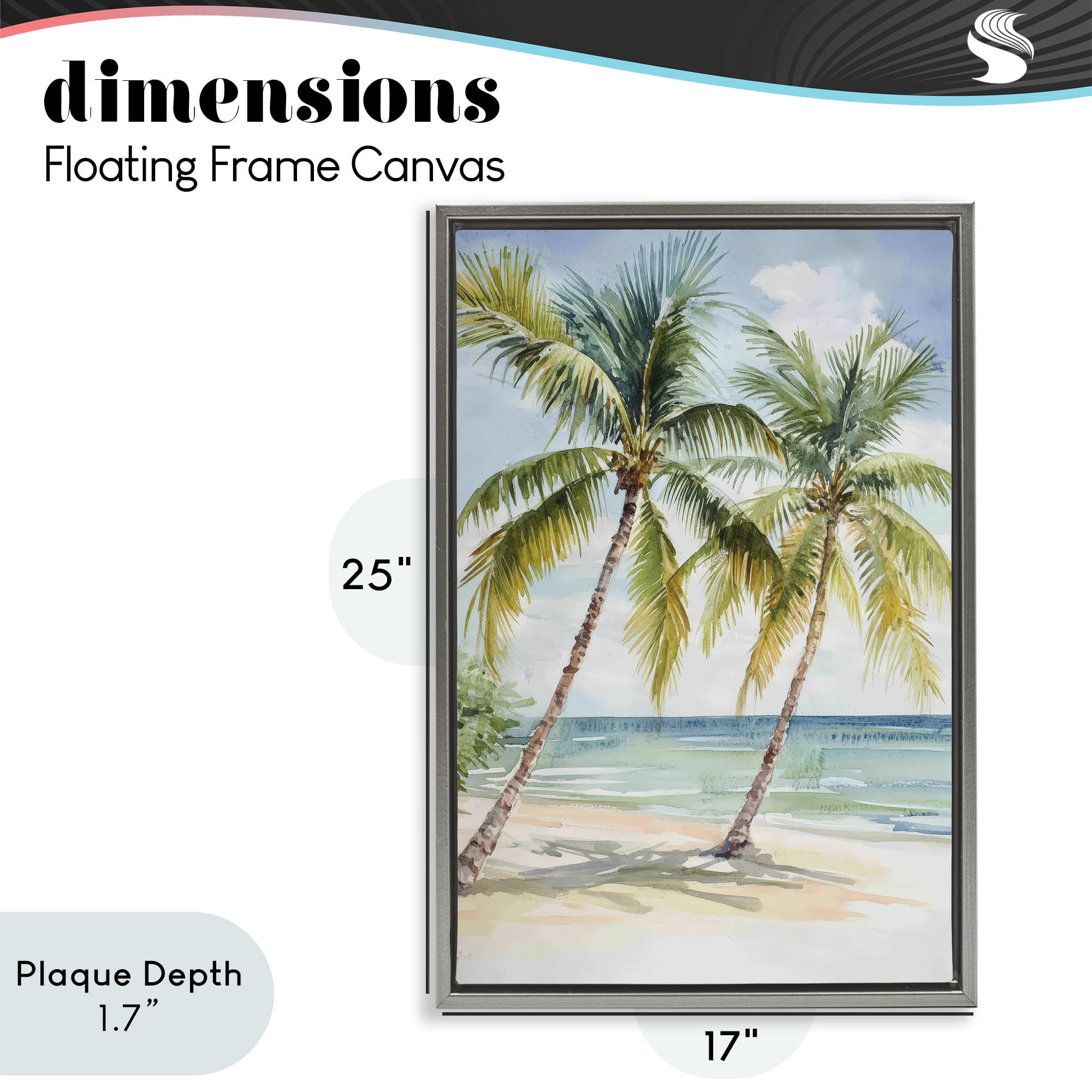 Stupell Industries Shady Palm Beach Escape Gray Framed Floater Canvas Wall Art, design by Petal Prints Design