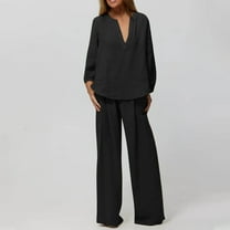 Abomasnow Womens Cotton Linen Set 2 Piece Outfits Casual Fall Lightweight Shirts and Wide Leg Pants Loose Loungewear Matching Sets