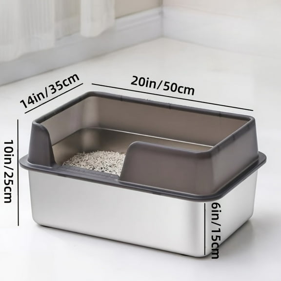 Extra-Large Stainless Steel Cat Litter Box with High Sides - Anti-Splash, Easy Clean Design for Large Cats - Non-Stick Bottom