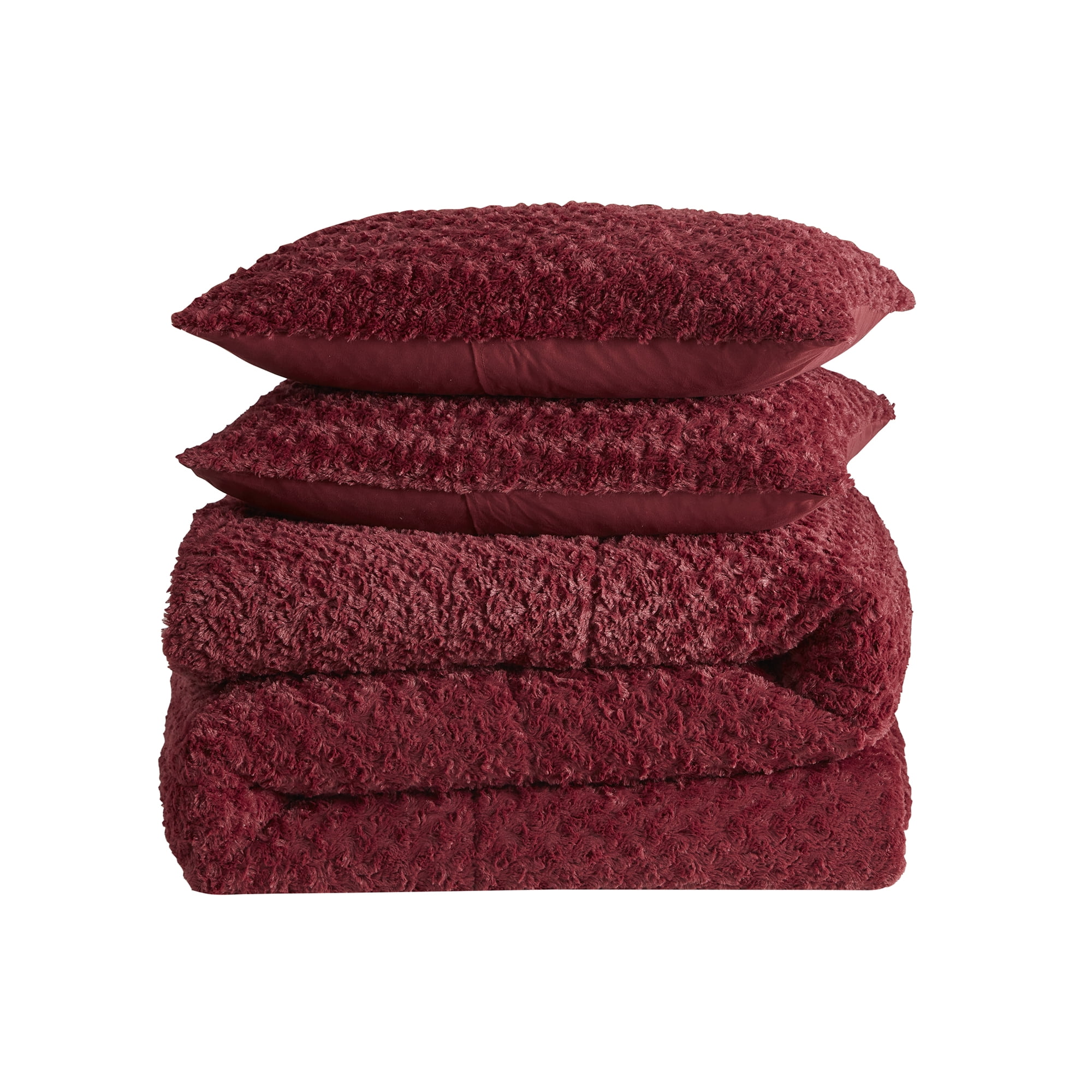 Sweet Home Collection Mika Faux Fur Animal Comforter Set - Queen Burgundy