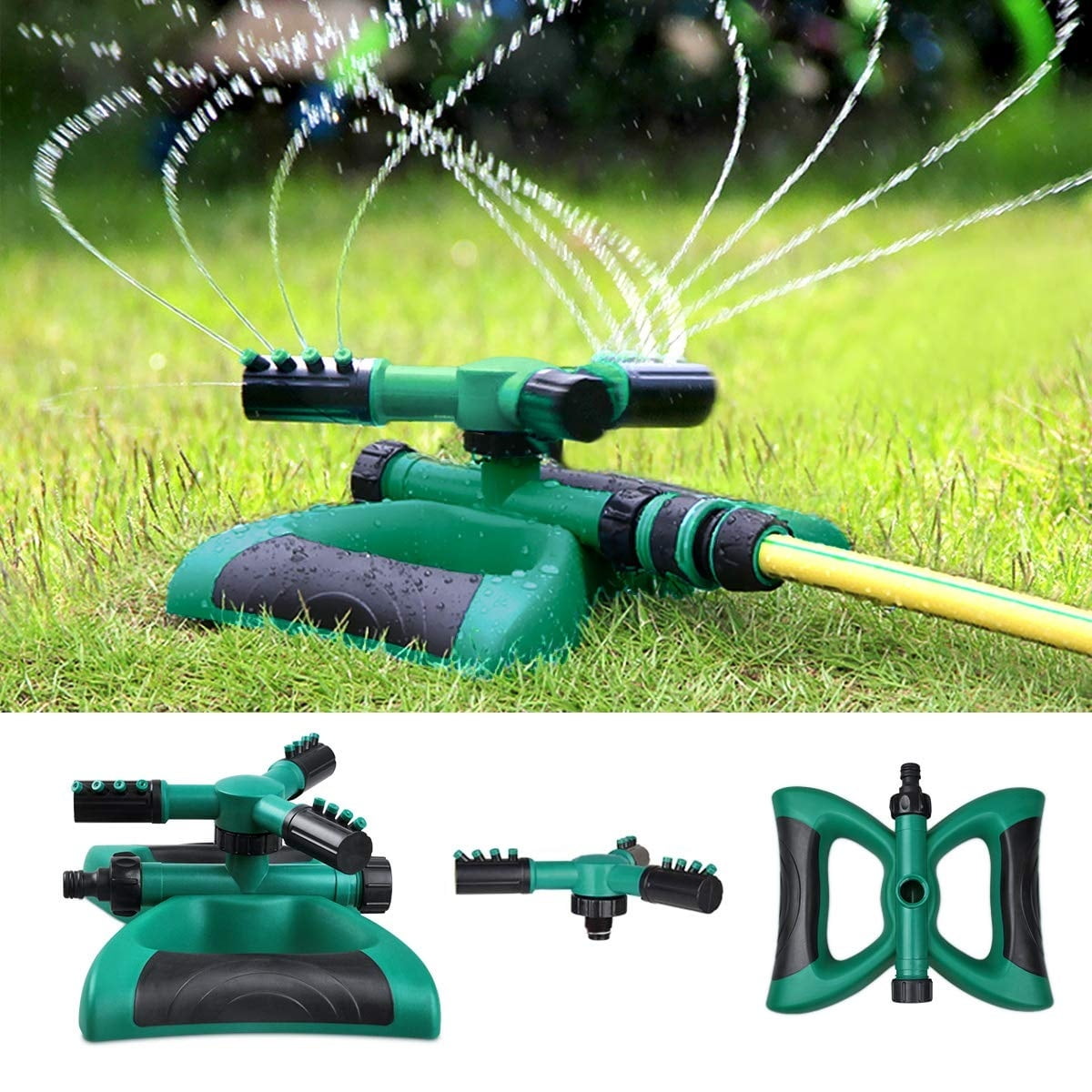 Garden Sprinkler Automatic Lawn Sprinkler 360 Degree 3 Arm Rotating Sprinkler System For 