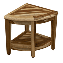 Compact Teak Wide Corner Shower Outdoor Bench with Shelf in Natural Finish