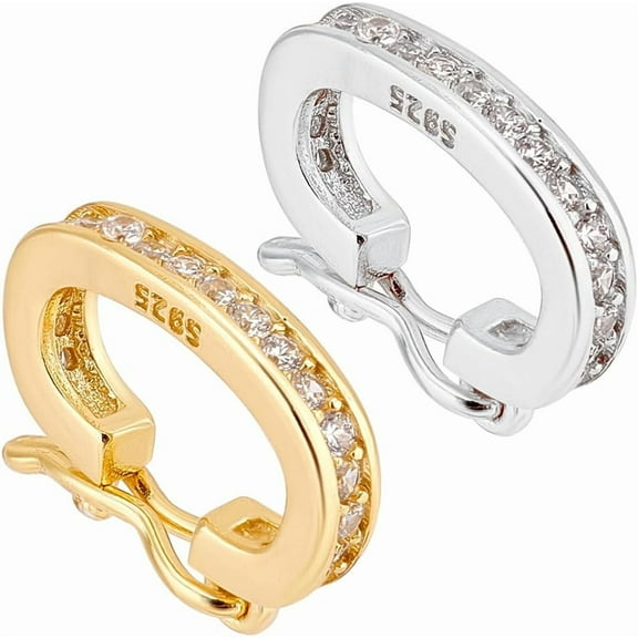 2pcs 925 Sterling Silver Enhancer Clasps 12x9mm Jewelry Clasps Cubic Zirconia Clasps Connector Bracelet Clasp Pendant Spring Clasps for DIY Jewelry Findings Crafts Making Golden/Silver Mixed Color