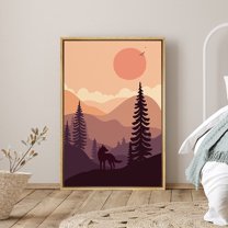 PixonSign Framed Canvas Print Wall Art Wolf Over Orange Forest Animals Wilderness Illustrations Modern Art Contemporary Scenic Colorful Boho Decor for Living Room, Bedroom - 16"x24" Natural