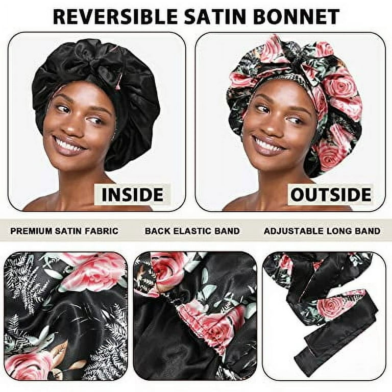 Satin Bonnet Silk Bonnet Hair Bonnet for Sleeping Large Bonnets with Tie  Band Hair Wrap with Adjustable Straps Hair Cap Night Sleep Caps for Women
