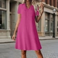 thumbnail image 2 of Horkkom A Line Dresses for Women V Neck Short Sleeve Zipper Mini Dresses Casual Beach Vacation Sundresses L, 2 of 9