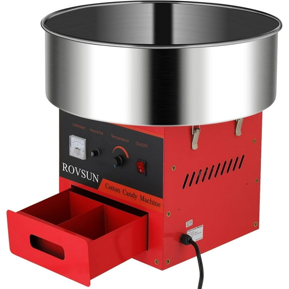 Bonnlo 980W Cotton Candy Machine, Red Candy Floss Maker with 21 inch Stainless Steel Bowl, Storage Drawer & Suagr Scoop, Easy Use for Home, Markets, Parties and Events
