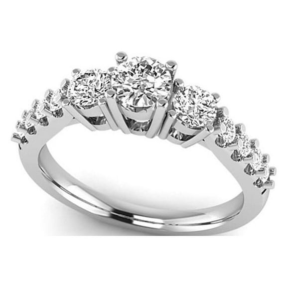 14K White Gold Ring Band Lab Grown Diamond SI1 SI2, G H I, 1 1 2 ctw 3 Stone Plus Semi