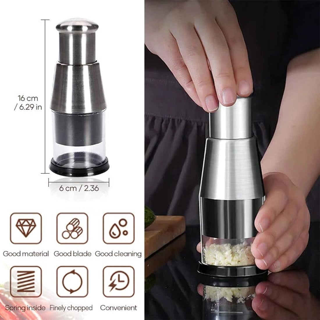 Manual Pressed Chopper, 2025 Upgraded Compact Mini Dicer Food Chopper,Functional Manual, Stainless Steel Hand Food Garlic Press for Mincing Garlic Press With black protective case