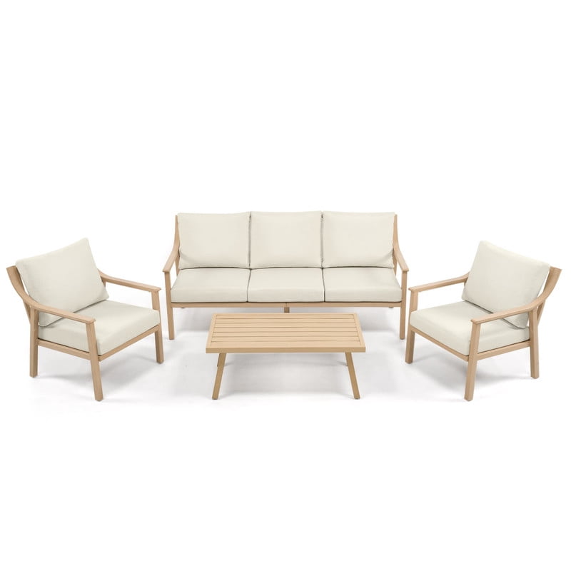 4-Piece Outdoor Patio Furniture Set for 5, Aluminum Outdoor Conversation Set Includes 1 Three-Seater Sofa, 2 Armchairs, and 1 Coffee Table