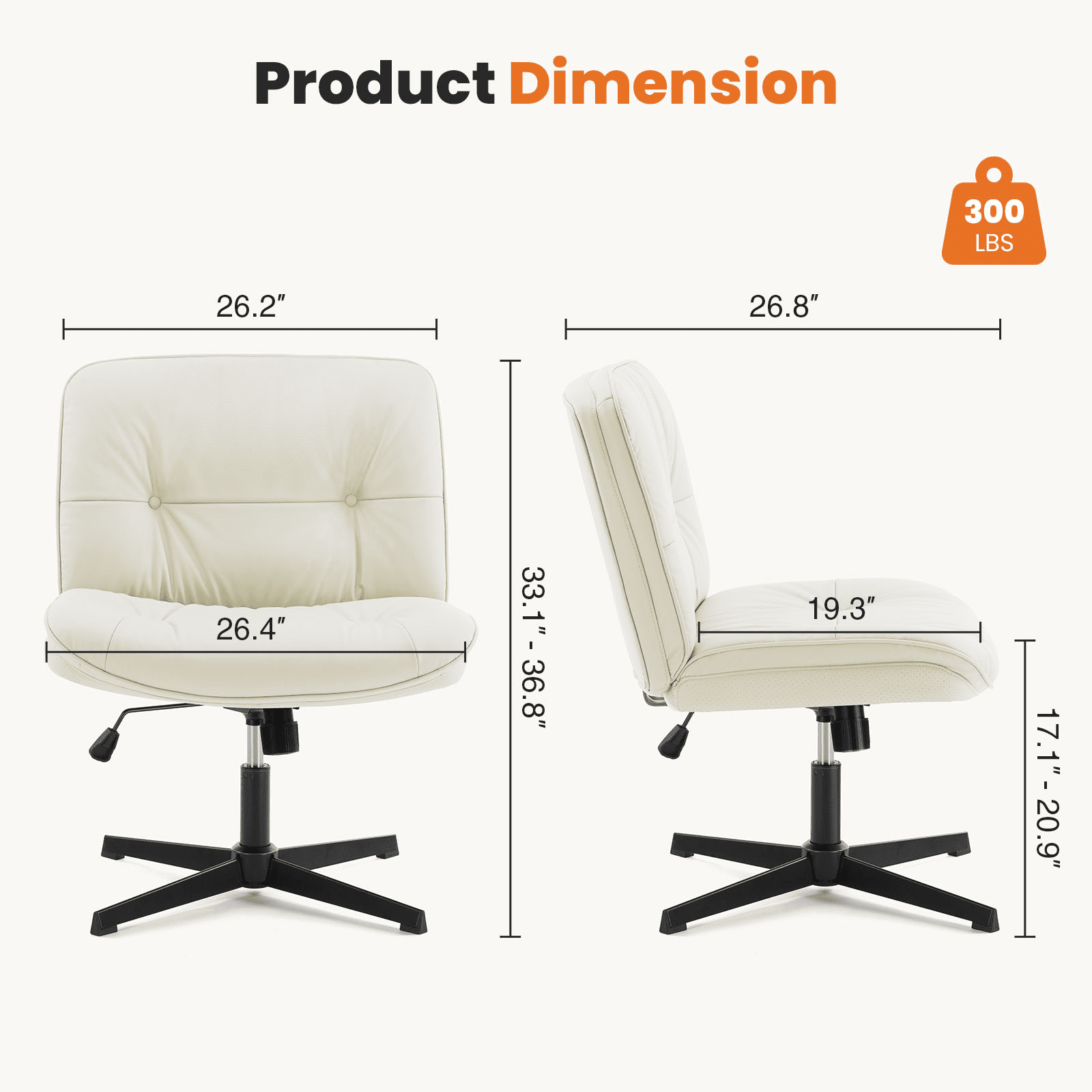 MAYEERTY Criss Cross Legged Chair, Armless Office Desk Wide Seat No Wheels, Swivel Height Adjustable Comfy