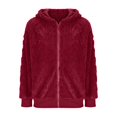 thumbnail image 6 of Women's Casual Fleece Jacket, Full Zip Fuzzy Hooded Jacket, Soft Plush Outerwear, Oversized Winter Coat, Long Sleeve Casual Coat, Warm Loungewear, Pocket Detail Jacket Wine XXL, 6 of 8