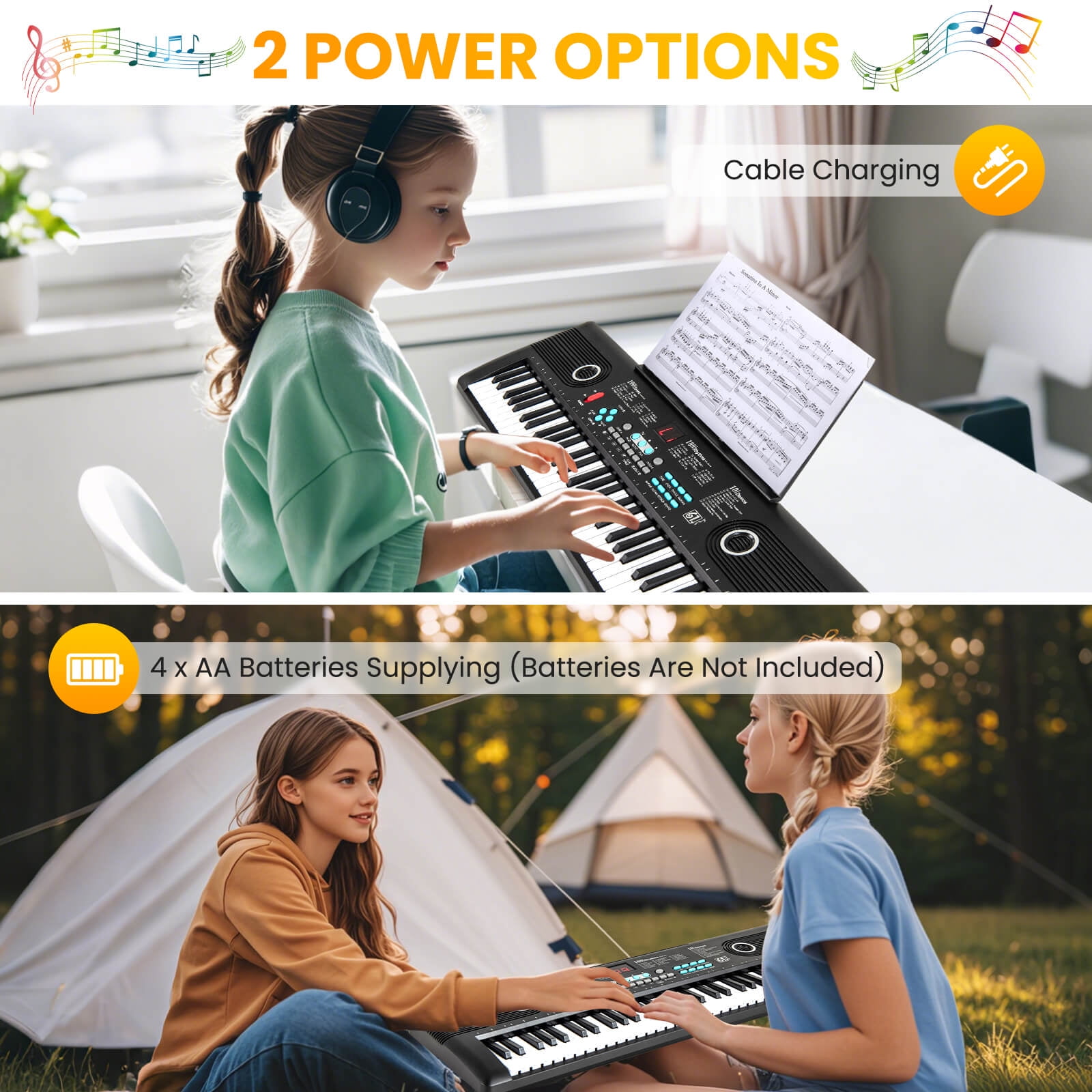 Costway 61 Keys Kids Piano Keyboard with Carry Bag Microphone Sheet Stand Power Supply