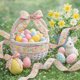 thumbnail image 5 of Decoraciones de Pascua. Cintas con estampado de huevos y conejitos de Pascua. Ideales para manualidades, envoltura de regalos, lazos de cinta, envoltura de ramos y decoraciones de coronas. Cinta de po, 5 of 6