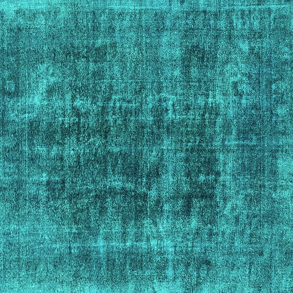 Ahgly Company Machine Washable Indoor Square Oriental Turquoise Blue Industrial Area Rugs, 8' Square
