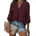 thumbnail image 4 of Idoravan Long Sleeve Shirts for Women Women's Fashion Casual V-Neck 3/4 Sleeve Work Shirt Solid Chiffon Fold Tunic Topice Wear Blouses, 4 of 8