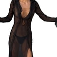 thumbnail image 5 of Douhoow Women Beach Cover ups Long Sleeve Deep V Neck See Through Ruffles Slit Dress, 5 of 7