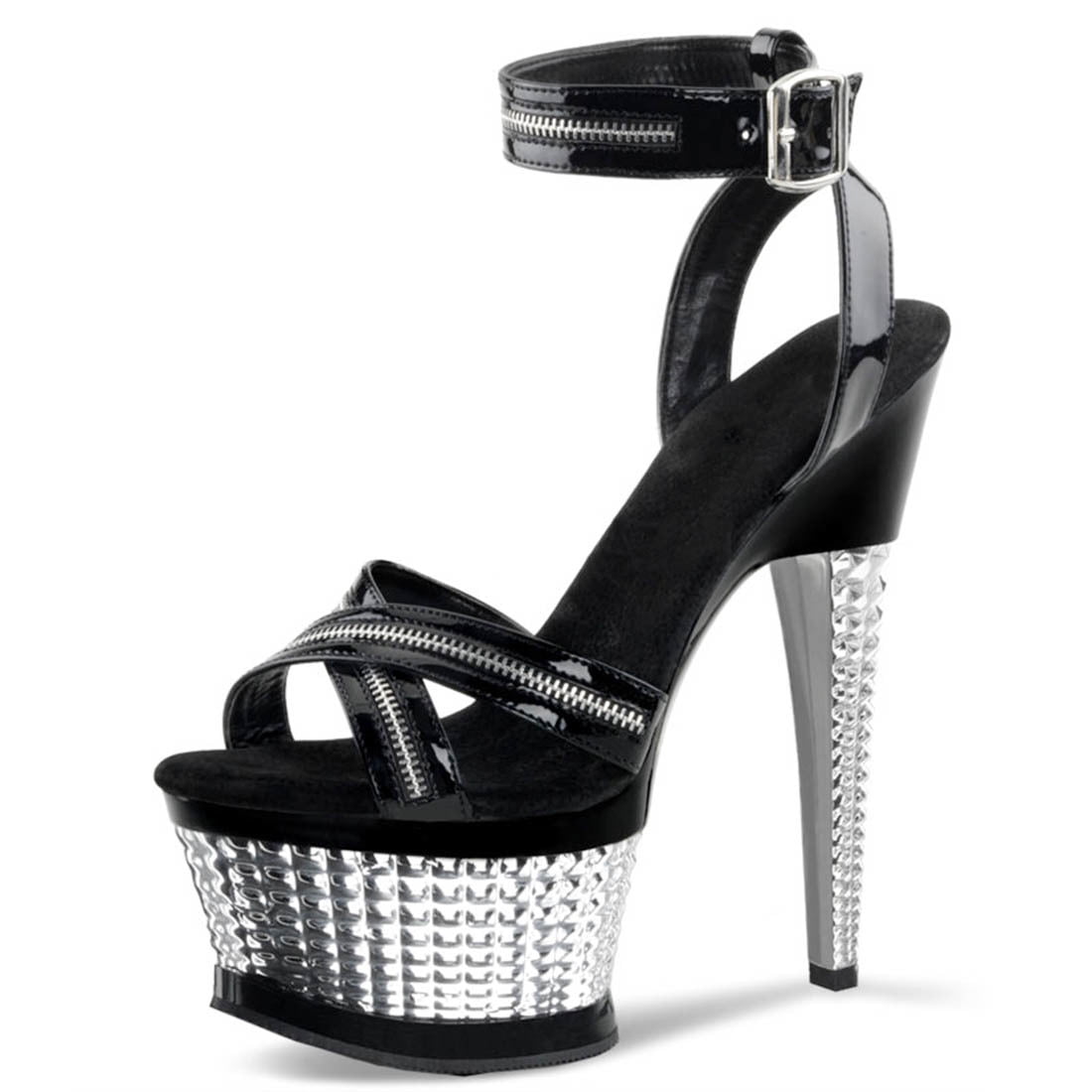 black sandals with silver accents